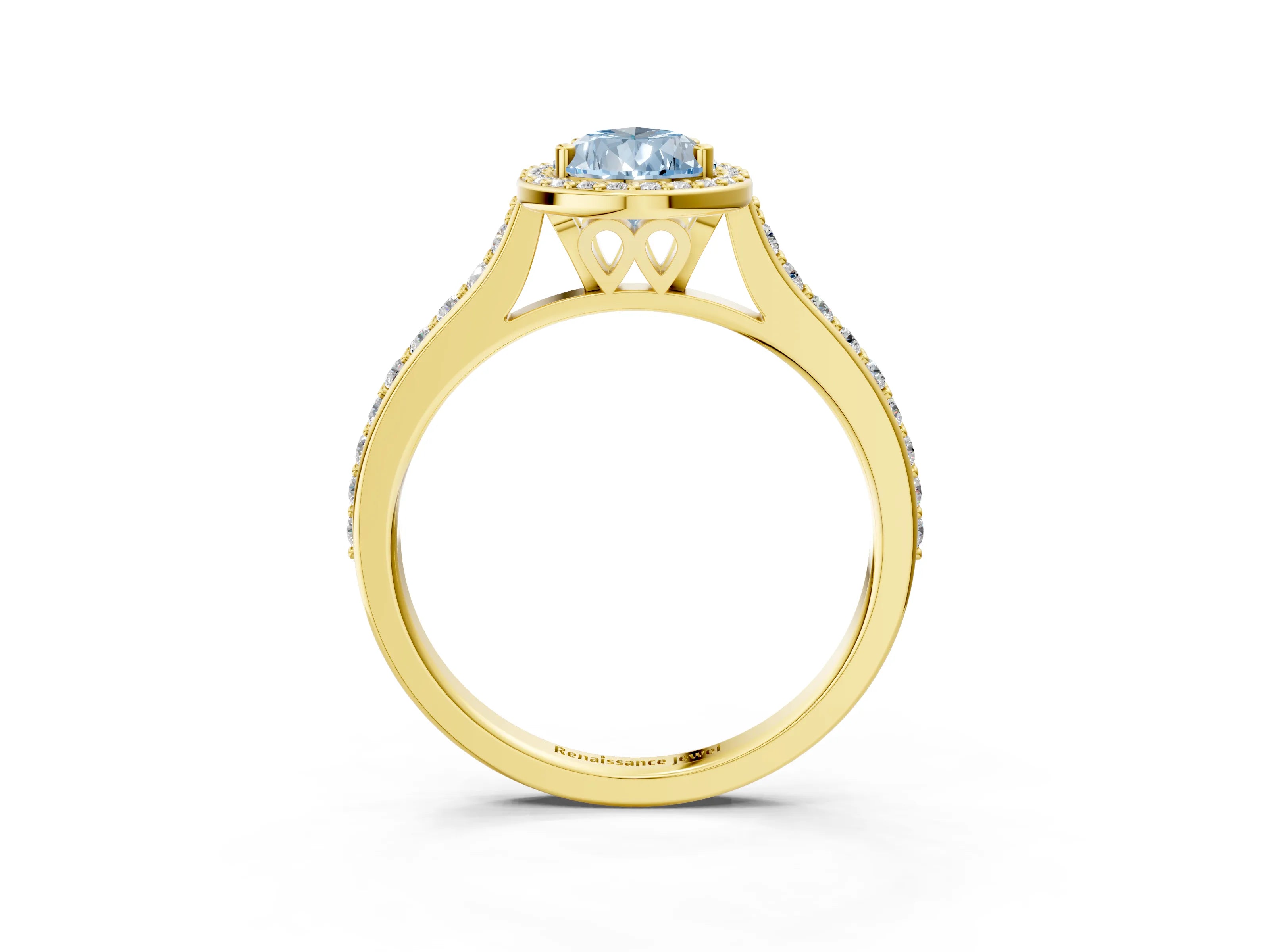 Yellow gold Fancy Blue Pear Cut Halo Round Diamond Pavé Band with Four-Prong Setting_6