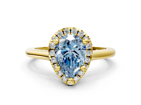 Yellow gold Fancy Blue Pear Cut Halo Round Diamond Solitaire Engagement Ring with Pave Band and Four-Prong Setting_12