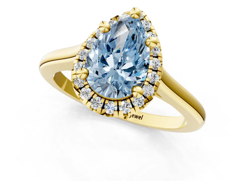 Yellow gold Fancy Blue Pear Cut Halo Round Diamond Solitaire Engagement Ring with Pave Band and Four-Prong Setting_13