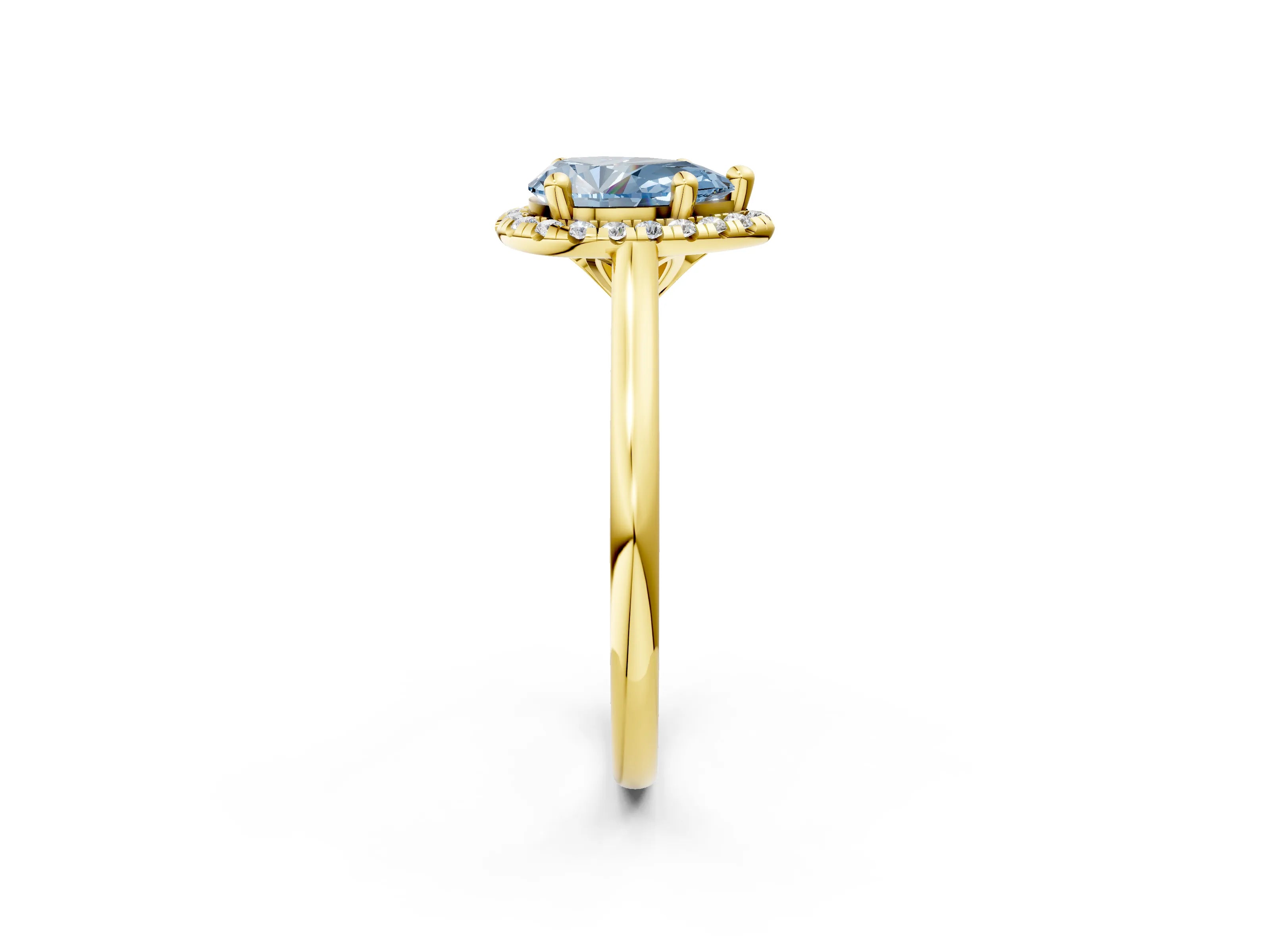 Yellow gold Fancy Blue Pear Cut Halo Round Diamond Solitaire Engagement Ring with Pave Band and Four-Prong Setting_14