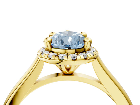 Yellow gold Fancy Blue Pear Cut Halo Round Diamond Solitaire Engagement Ring with Pave Band and Four-Prong Setting_16