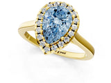 Yellow gold Fancy Blue Pear Cut Halo Round Diamond Solitaire Ring with Pavé Band and Four-Prong Setting_13
