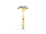 Yellow gold Fancy Blue Pear Cut Halo Round Diamond Solitaire Ring with Pavé Band and Four-Prong Setting_14