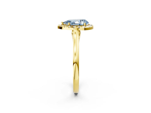 Yellow gold Fancy Blue Pear Cut Halo Round Diamond Solitaire Ring with Pavé Band and Four-Prong Setting_14