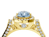 Yellow gold Fancy Blue Pear Cut Halo Round Diamond Twist Band with Four-Prong Setting_4