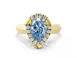 Yellow gold Fancy Blue Pear  Cut Halo Solitaire Engagement Ring with Square Band and Four-Prong Setting_114