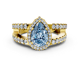 Yellow gold Fancy Blue Pear  Cut Halo Split Shank Diamond Ring with Four-Prong Setting_44