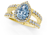 Yellow gold Fancy Blue Pear  Cut Halo Split Shank Diamond Ring with Four-Prong Setting_45