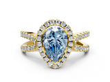 Yellow gold Fancy Blue Pear  Cut Halo Split Shank Pave Set Ring_61