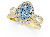 Yellow gold Fancy Blue Pear  Cut Halo Split Shank Pave Set Ring_62