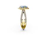 Yellow gold Fancy Blue Pear  Cut Halo Split Shank Pave Set Ring_63