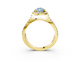 Yellow gold Fancy Blue Pear  Cut Halo Split Shank Pave Set Ring_64