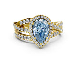 Yellow gold Fancy Blue Pear  Cut Halo Split Shank Prong Setting Ring_12