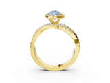 Yellow gold Fancy Blue Pear  Cut Halo Split Shank Prong Setting Ring_61
