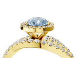 Yellow gold Fancy Blue Pear  Cut Halo Split Shank Prong Setting Ring_62