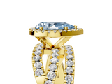 Yellow gold Fancy Blue Pear  Cut Halo Split Shank Prong Setting Ring_63