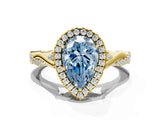 Yellow gold Fancy Blue Pear Cut Halo Twist Band with Four-Prong Setting_12