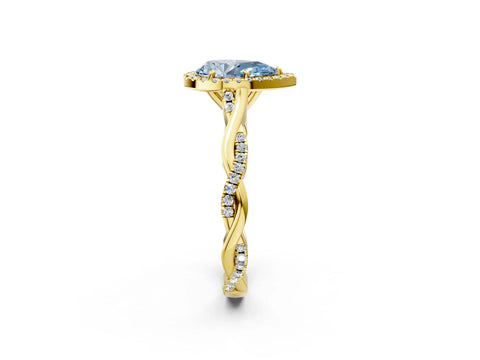 Yellow gold Fancy Blue Pear Cut Halo Twist Band with Four-Prong Setting_14