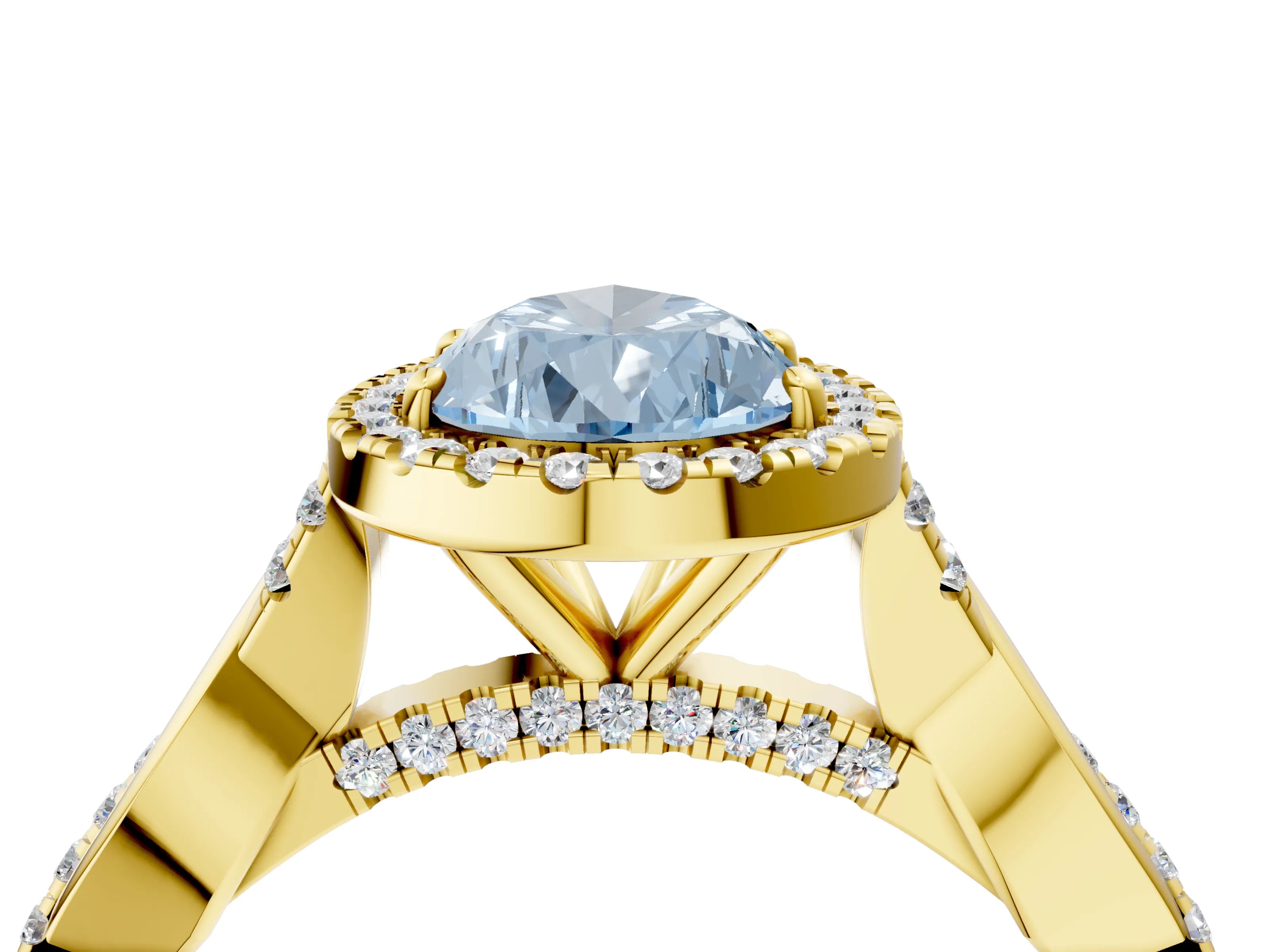 Yellow gold Fancy Blue Pear Cut Halo Twist Band with Four-Prong Setting_16