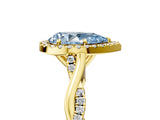 Yellow gold Fancy Blue Pear Cut Halo Twist Band with Four-Prong Setting_17