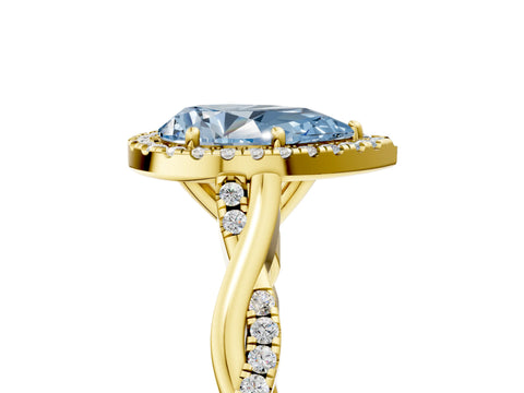 Yellow gold Fancy Blue Pear Cut Halo Twist Band with Four-Prong Setting_5