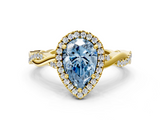 Yellow gold Fancy Blue Pear  Cut Halo Twisted Band Four-Prong Ring_20
