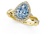 Yellow gold Fancy Blue Pear  Cut Halo Twisted Band Four-Prong Ring_21