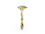 Yellow gold Fancy Blue Pear  Cut Halo Twisted Band Four-Prong Ring_22