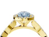 Yellow gold Fancy Blue Pear  Cut Halo Twisted Band Four-Prong Ring_24