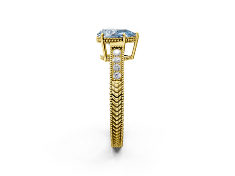 Yellow gold Fancy Blue Pear  Cut Milgrain Channel Set Engagement Ring with Solitaire Prong Setting_93