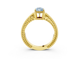 Yellow gold Fancy Blue Pear  Cut Milgrain Channel Set Engagement Ring with Solitaire Prong Setting_94