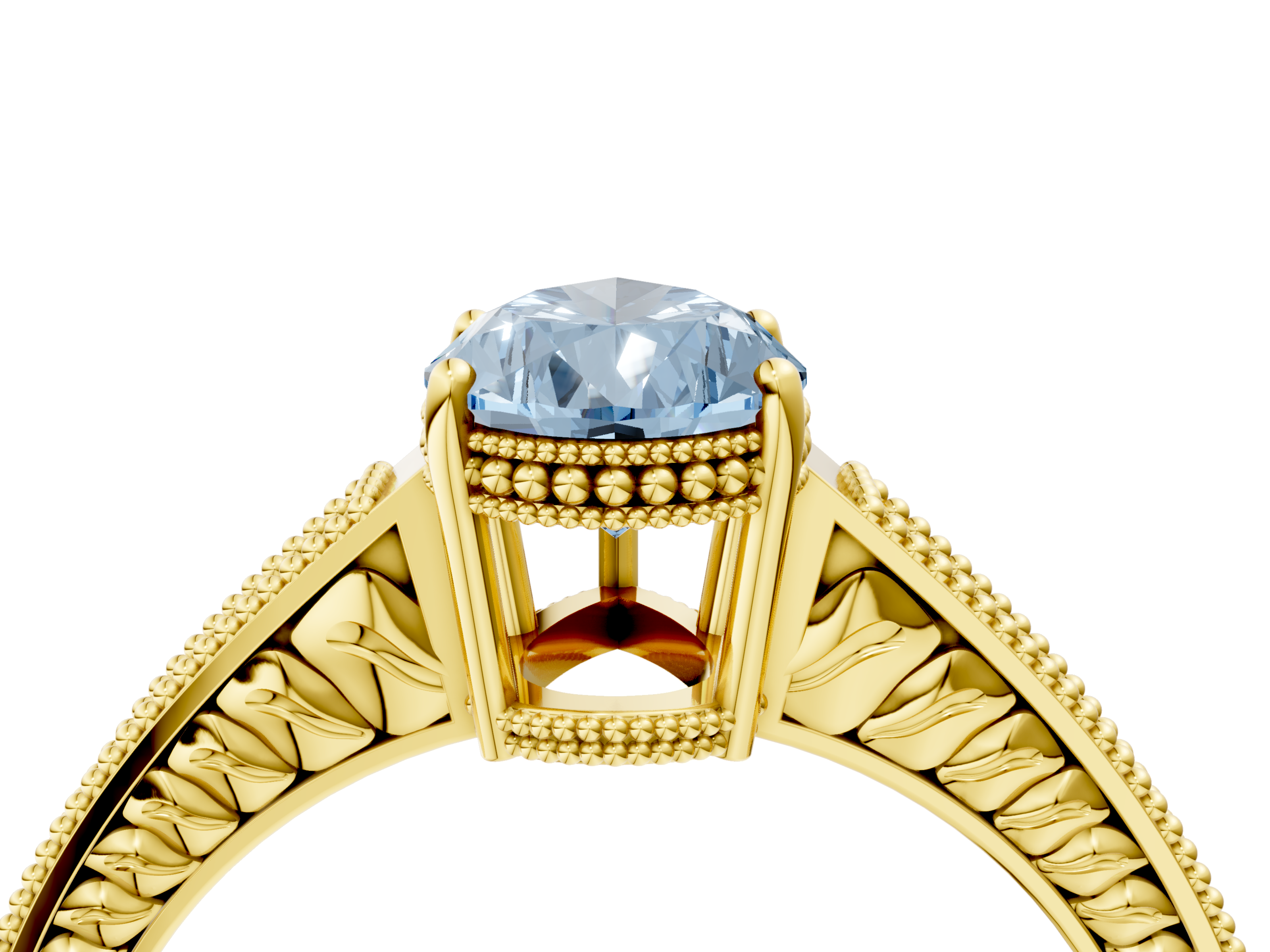 Yellow gold Fancy Blue Pear  Cut Milgrain Channel Set Engagement Ring with Solitaire Prong Setting_95