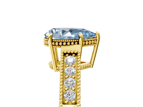 Yellow gold Fancy Blue Pear  Cut Milgrain Channel Set Engagement Ring with Solitaire Prong Setting_96