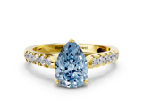 Yellow gold Fancy Blue Pear  Cut Pavé Band Solitaire Ring with Four-Prong Setting_39