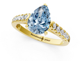 Yellow gold Fancy Blue Pear  Cut Pavé Band Solitaire Ring with Four-Prong Setting_40