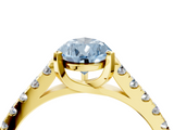 Yellow gold Fancy Blue Pear  Cut Pavé Band Solitaire Ring with Four-Prong Setting_43