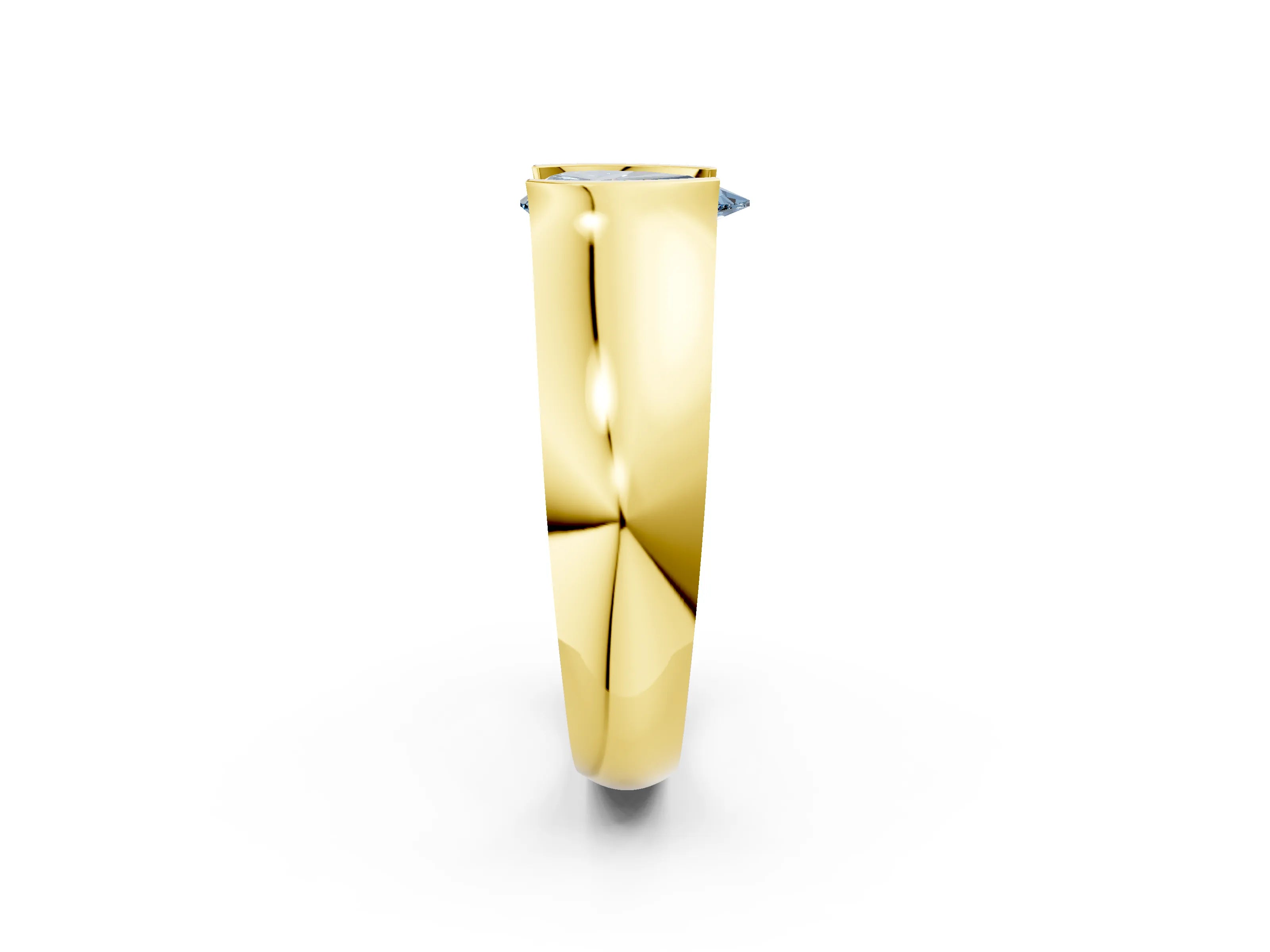Yellow gold Fancy Blue Pear Cut Solitaire Bezel Set Diamond Ring with Wide Band_2