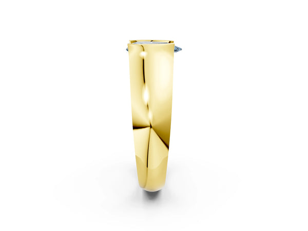 Yellow gold Fancy Blue Pear Cut Solitaire Bezel Set Diamond Ring with Wide Band
