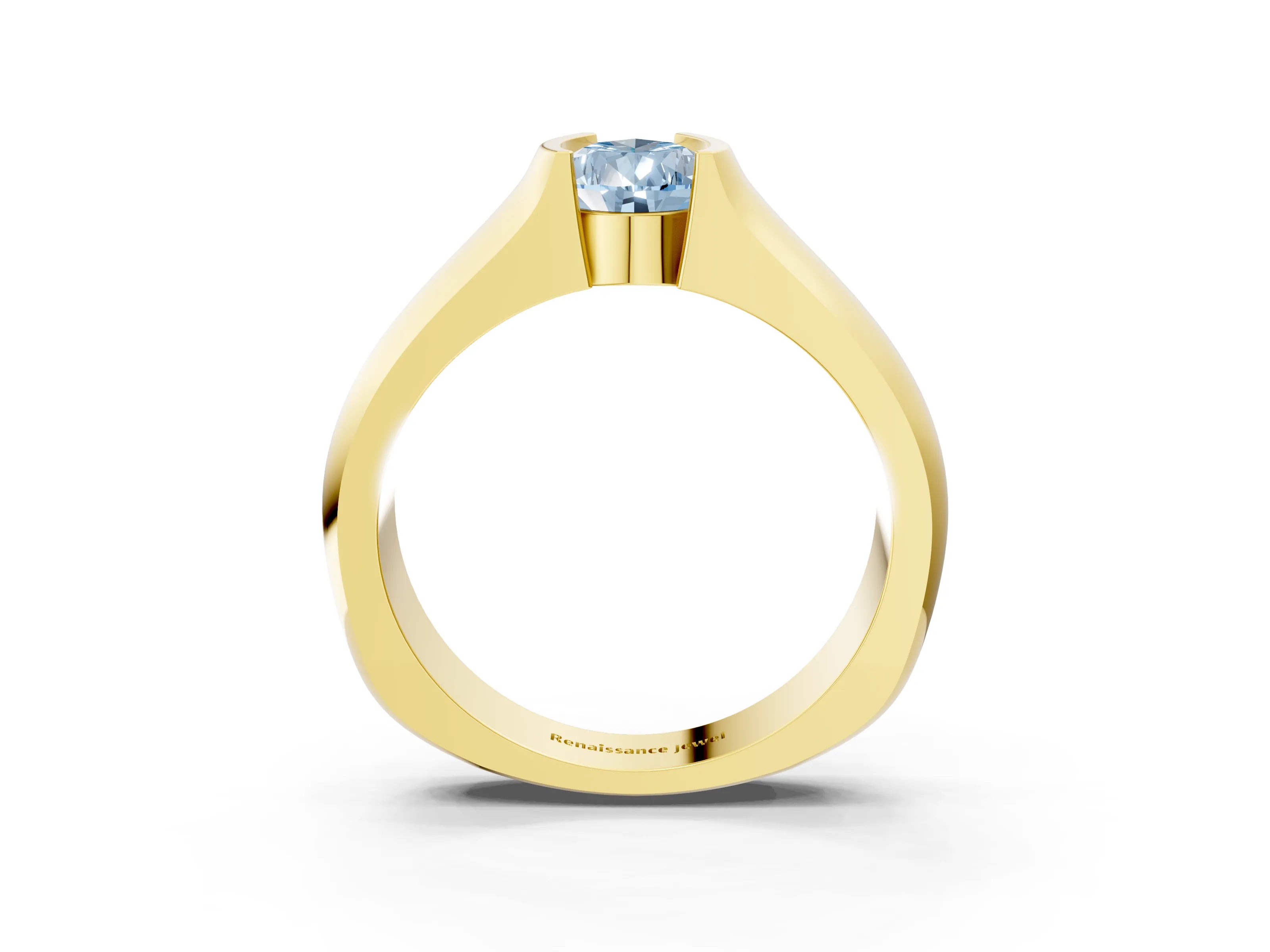 Yellow gold Fancy Blue Pear Cut Solitaire Bezel Set Diamond Ring with Wide Band_3