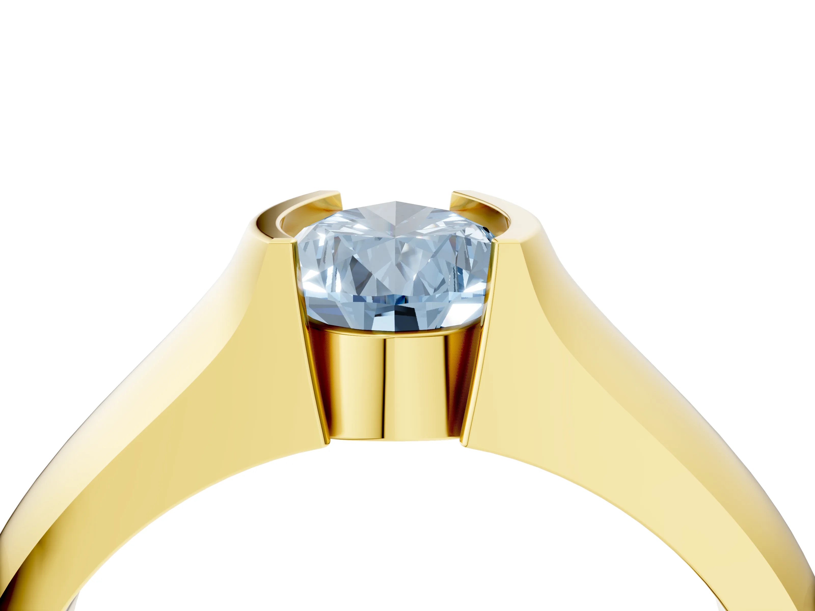 Yellow gold Fancy Blue Pear Cut Solitaire Bezel Set Diamond Ring with Wide Band_4
