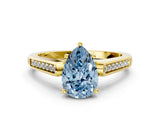 Yellow gold Fancy Blue Pear Cut Solitaire Cathedral Diamond Engagement Ring with Channel-Set Band and Four-Prong Setting_3