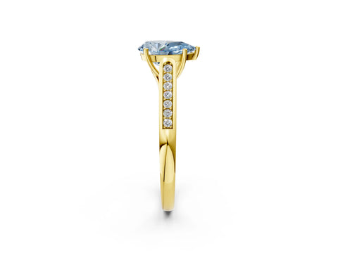 Yellow gold Fancy Blue Pear Cut Solitaire Cathedral Diamond Engagement Ring with Channel-Set Band and Four-Prong Setting_5