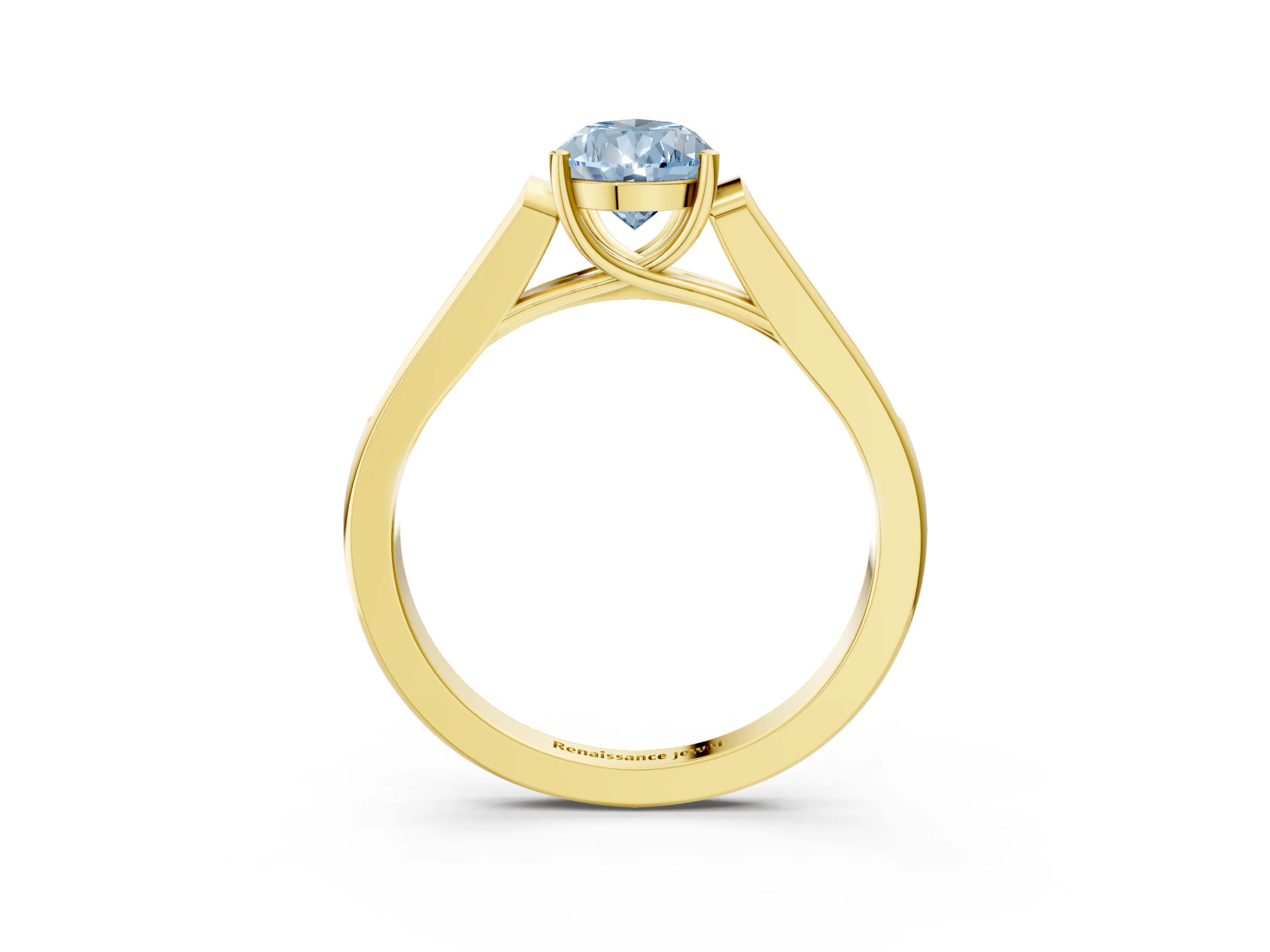 Yellow gold Fancy Blue Pear Cut Solitaire Cathedral Diamond Engagement Ring with Channel-Set Band and Four-Prong Setting_6