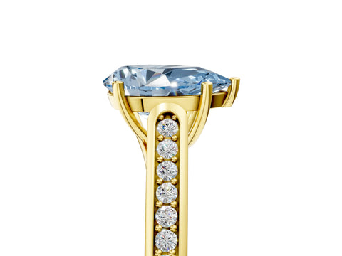 Yellow gold Fancy Blue Pear Cut Solitaire Cathedral Diamond Engagement Ring with Channel-Set Band and Four-Prong Setting_8