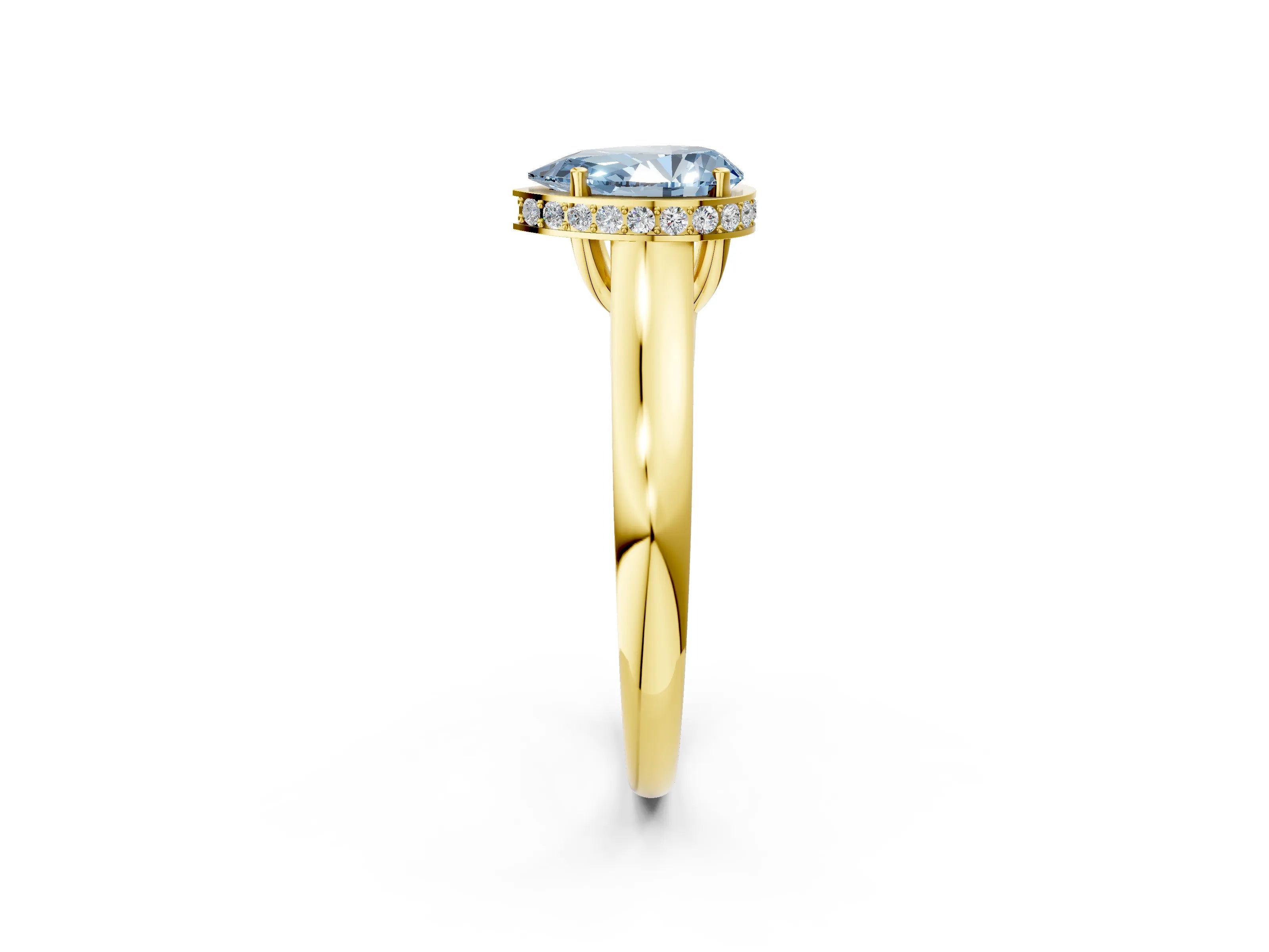 Yellow gold Fancy Blue Pear Cut Solitaire Diamond Engagement Ring with Four-Prong Setting and Tapered Band_2