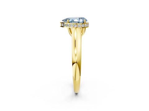 Yellow gold Fancy Blue Pear Cut Solitaire Diamond Engagement Ring with Four-Prong Setting and Tapered Band_2