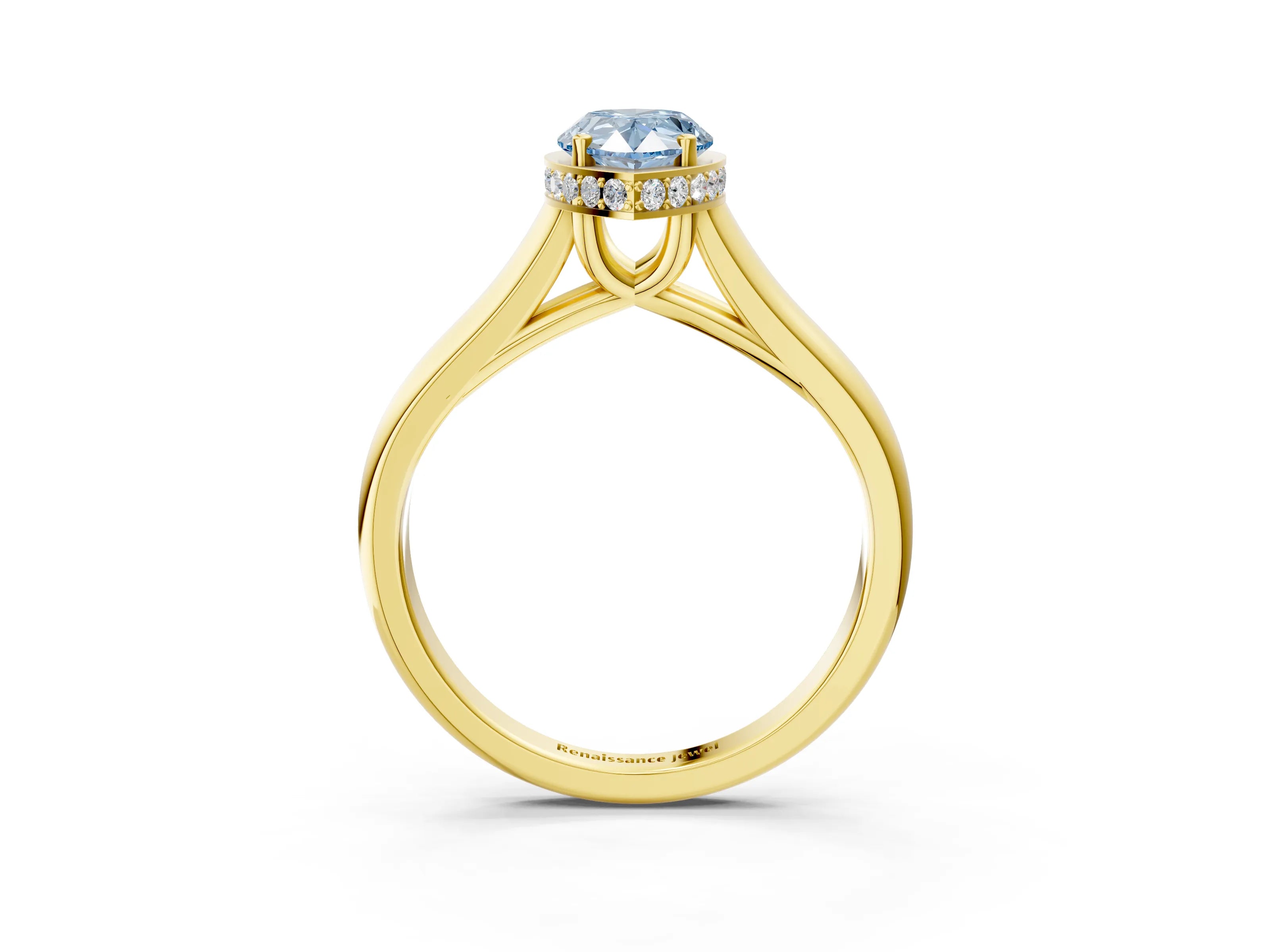 Yellow gold Fancy Blue Pear Cut Solitaire Diamond Engagement Ring with Four-Prong Setting and Tapered Band_3