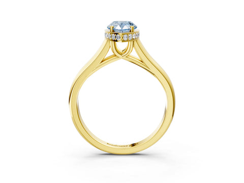 Yellow gold Fancy Blue Pear Cut Solitaire Diamond Engagement Ring with Four-Prong Setting and Tapered Band_3
