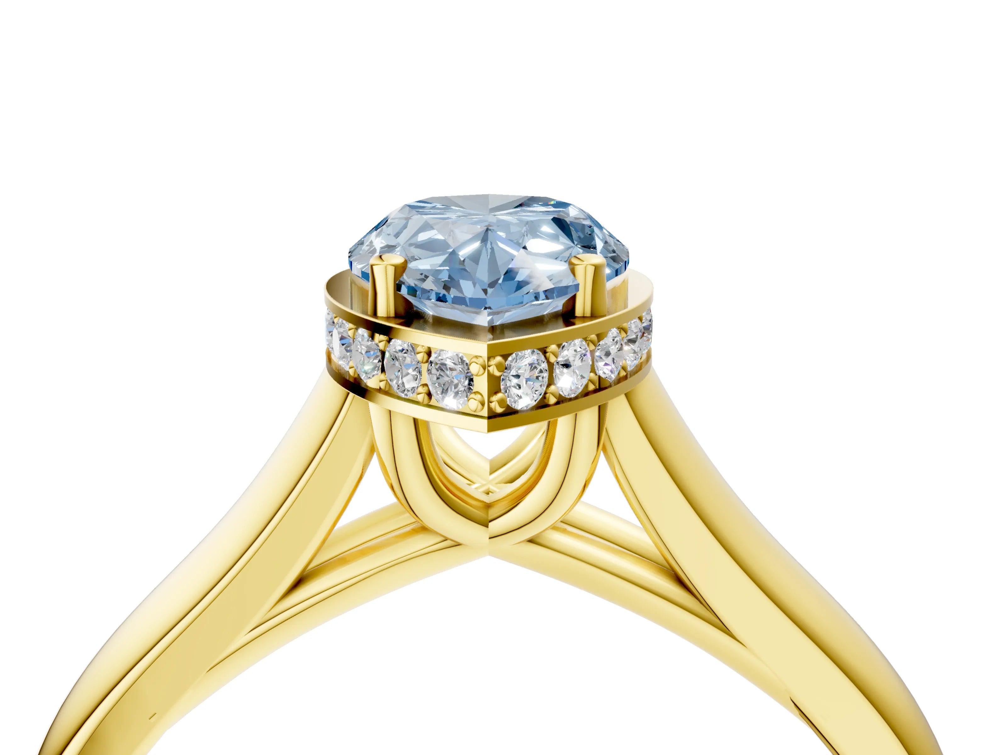 Yellow gold Fancy Blue Pear Cut Solitaire Diamond Engagement Ring with Four-Prong Setting and Tapered Band_4