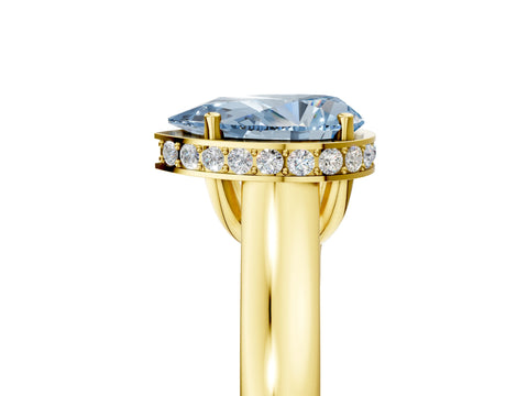 Yellow gold Fancy Blue Pear Cut Solitaire Diamond Engagement Ring with Four-Prong Setting and Tapered Band_5